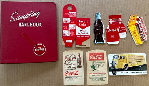 Coca Cola related, 2.5 inch dia bronze 100th Anniversary medal, letter opener, notebook cover, other