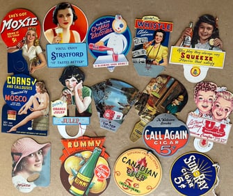Collection of small advertising hanging cards, signs - soda, cigars, etc, most appear to be NOS, ex