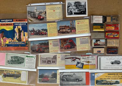Truck related lot - blotters, matchbook covers, calendars, dealer give aways, 2.5 inch dia Mack 50th