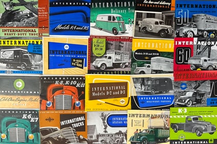 International truck brochures from 1940 - 1949, fifty nine total, ex cond
