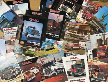 GMC truck brochures from 1970 - 1980, one hundred fifty total, ex cond