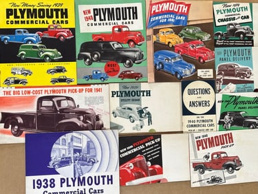 Thirteen 1938-1941 Plymouth commercial car and eighteen Plymouth Trail Duster, Voyager brochures, ex