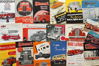 Misc truck, bus, fire engine brochures from the 1920’s-1960’s, thirty eight brochures, thirty