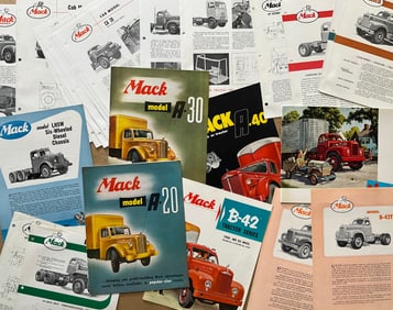 Mack truck items from 1950 to 1961, eighty eight brochures, eighteen single sheets, ex condition