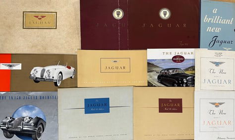 Late 1940’s - 1950’s Jaguar items - thirty brochures, eleven small plus misc items, vg to ex