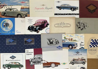 1930’s-1960-’s British car brochures, Lancaster, Riley, Jowett, Lagonda, forty two large and