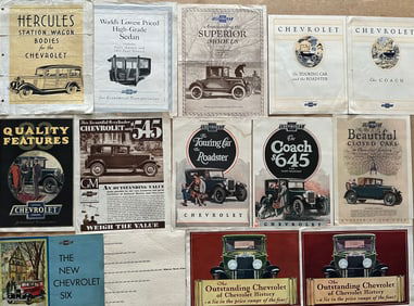 1923 - 1933 Chevrolet, twenty four large, twenty seven small brochures, many small items that are