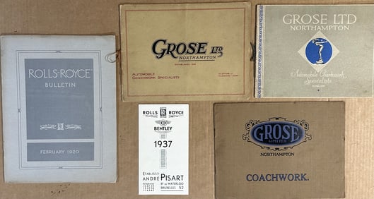 Five British related items - three ca 1920’s-1930’s Grose Coachwork catalogs, 1920 Rolls Royce