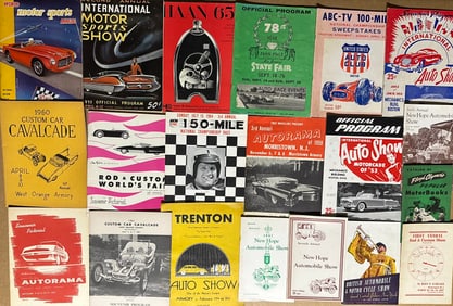 Twenty Auto Show and Race programs from 1950 - 1960’s and twenty four Hot Rod magazines from 1948