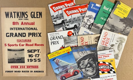 Original 1955 Watkins Glen Grand Prix race poster, twelve 1950’s sports car race programs, seven