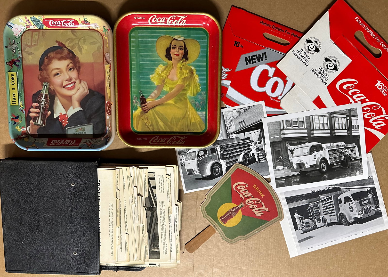 Coca Cola items - includes Service Man’s Kit pouch with many photo cards, playing cards, matchbook (1 of 3)