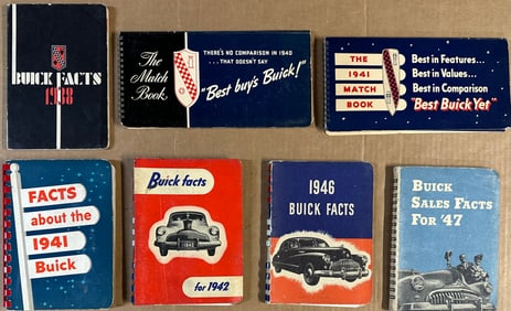 Buick items - 1938 Facts 144 pgs, 1940 Match Book 74 pgs, 1941 Match Book, 78 pgs, 1941 Facts 124