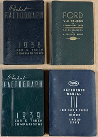 Ford items - 1938 car, truck, Lincoln Zephyr 146 pgs, 1938 truck 102 pgs, 1939 car, truck, Mercury,