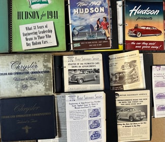 Auto dealer items - Hudson dealer albums 1941, 1942, 1949, two 1941 - 1948 Chrysler color /
