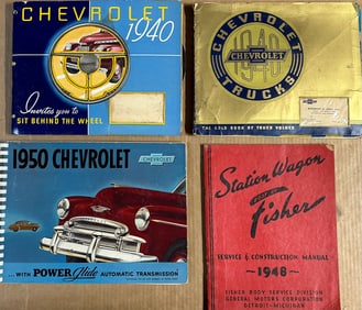 Chevrolet dealer items - 1940 pass car album 74 pgs, 1940 truck album 48 pgs, 1950 pass car 72 pgs,