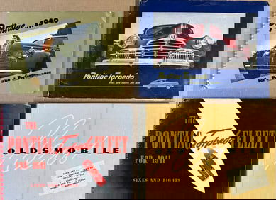 Four dealer albums - 1940 Pontiac, 1941 Pontiac, 1946 Pontiac, 1946 Oldsmobile, gd to vg condition