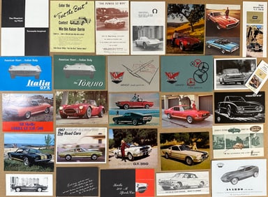 Sports car brochures with US related production, Cobra, Pantera, Mustang, Arnolt, Griffith, etc,
