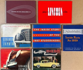 Spiral bound dealer albums - four 1936 - 1941 Lincoln Zephyr and three 1939 - 1954 Studebaker, gd to