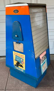 SELOIL pump island oil dispensing cabinet, with thirty period cans, front sides open, close and: SELOIL pump island oil dispensing cabinet, with thirty period cans, front sides open, close and lock, 28 x 23 x 54 high, very good presentable condition