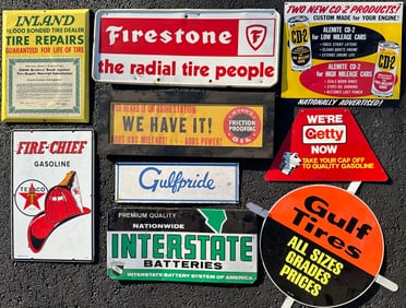 Nine small signs - ranging in size from 6 x 17 to 14 x 27, in as found condition