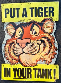 ESSO gas Tiger in the Tank sign, heavy card stock, folds in quarters, 36 x 48, a few defects shown