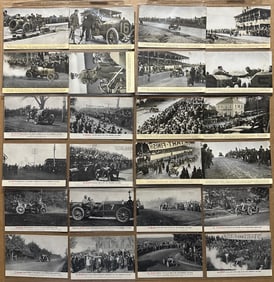 Twenty four Vanderbilt Cup postcards, twelve for 1908, twelve for 1910, vg condition