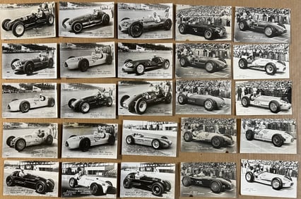 Seventy four black and white postcards, Indy 500 cars from 1950’s-1960’s, vg condition
