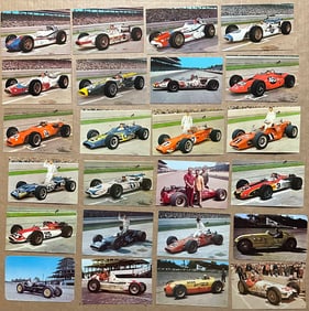 Sixty two color postcards, Indy 500 cars from 1950’s-1960’s, ex condition