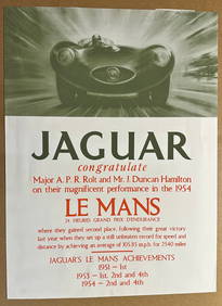 Possible reproduction, inspect before bidding - 1954 Jaguar D Type LeMans victory poster, 30 x 40, t (1 of 4)