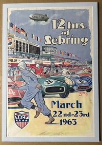 Original 1963 Sebring poster by John Zito, 19.5 x 28.5, ex condition, can be rolled for shipping