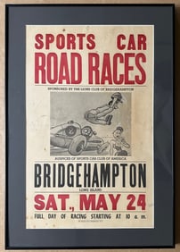 Original 1952 Bridgehampton, NY road race poster, this was the original street course that started
