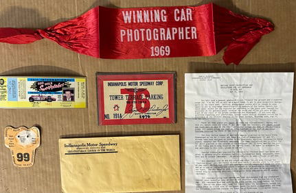 1969 Indy 500 items, Winning Car Photographer arm band, ticket, (Mario Andretti won in 1969), 1976