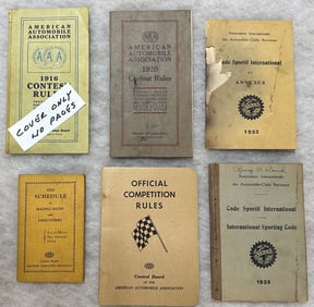 Early racing rule books and schedules - 1916 cover only, 1920 Contest Rules, 90 pgs, 1929 Racing