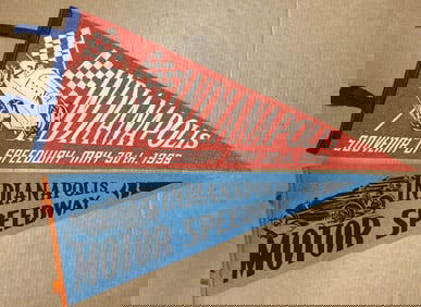 Two Indy 500 souvenir pennants - 1939 red 26 x 11, blue ca 1920’s-1930’s, 9 x 24, ex condition