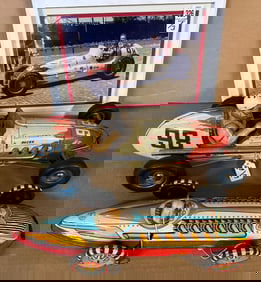 Tin Yonezawa open wheel Indianapolis race car, 1950’s style, 19 lg, with photo of actual car, and