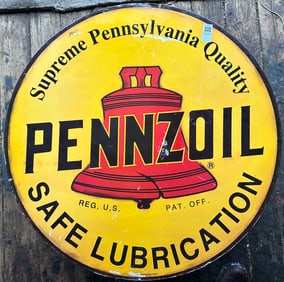 Pennzoil round painted sign, single sided, 30 inch dia, condition as shown