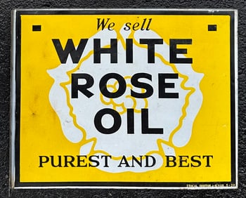 White Rose Oil porcelain flanged sign, double sided, 20 x 16, condition as shown