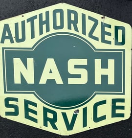Authorized Nash Service porcelain sign, double sided, some damage to one side, condition as shown,