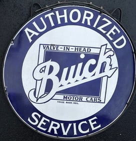 Authorized Buick Service porcelain sign, single sided, in metal hanging ring, condition as shown, 40