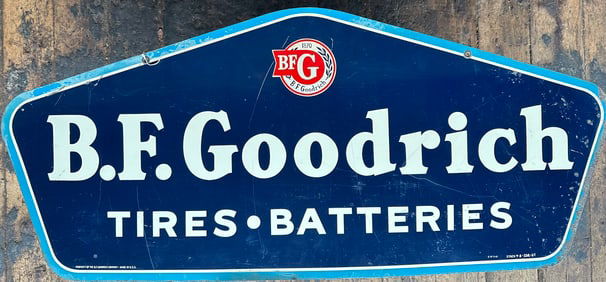 B F Goodrich Tires, Batteries painted sign, double sided, condition as shown
