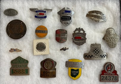 Collection of 17 bus, truck driver, occupational badges, ex condition