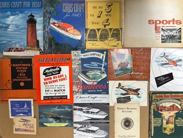 Mixed paper lot - boat, plane, sports, etc, 25 items from late 30’s to early 1950’s, vg
