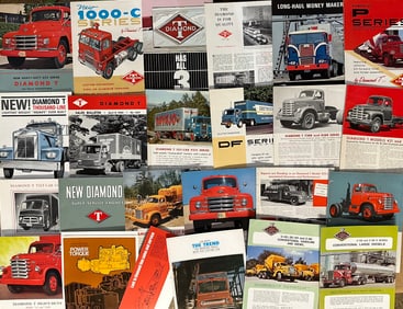 1951-1977 Diamond T, Diamond Reo truck items - 43 brochures, 54 single sheets, 14 plate Diamond Reo