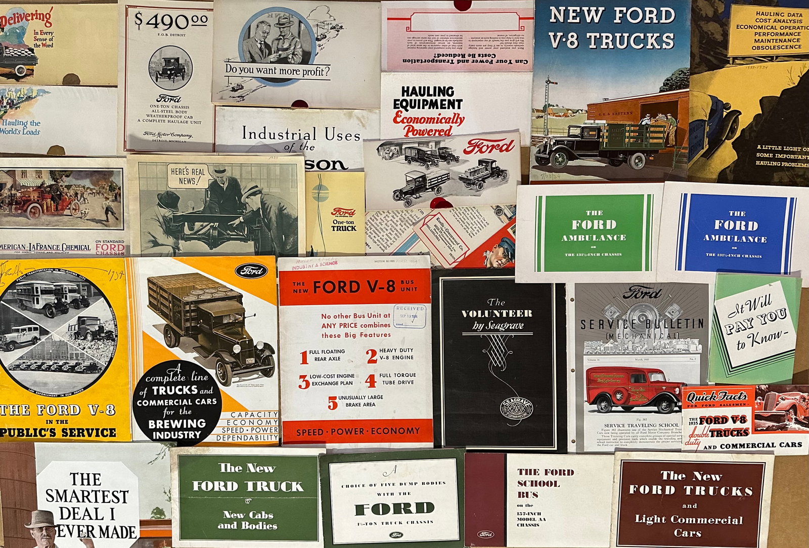 Ford truck items from Model T to 1936, 45 brochures, 5 single sheets, vg to ex condition (1 of 3)