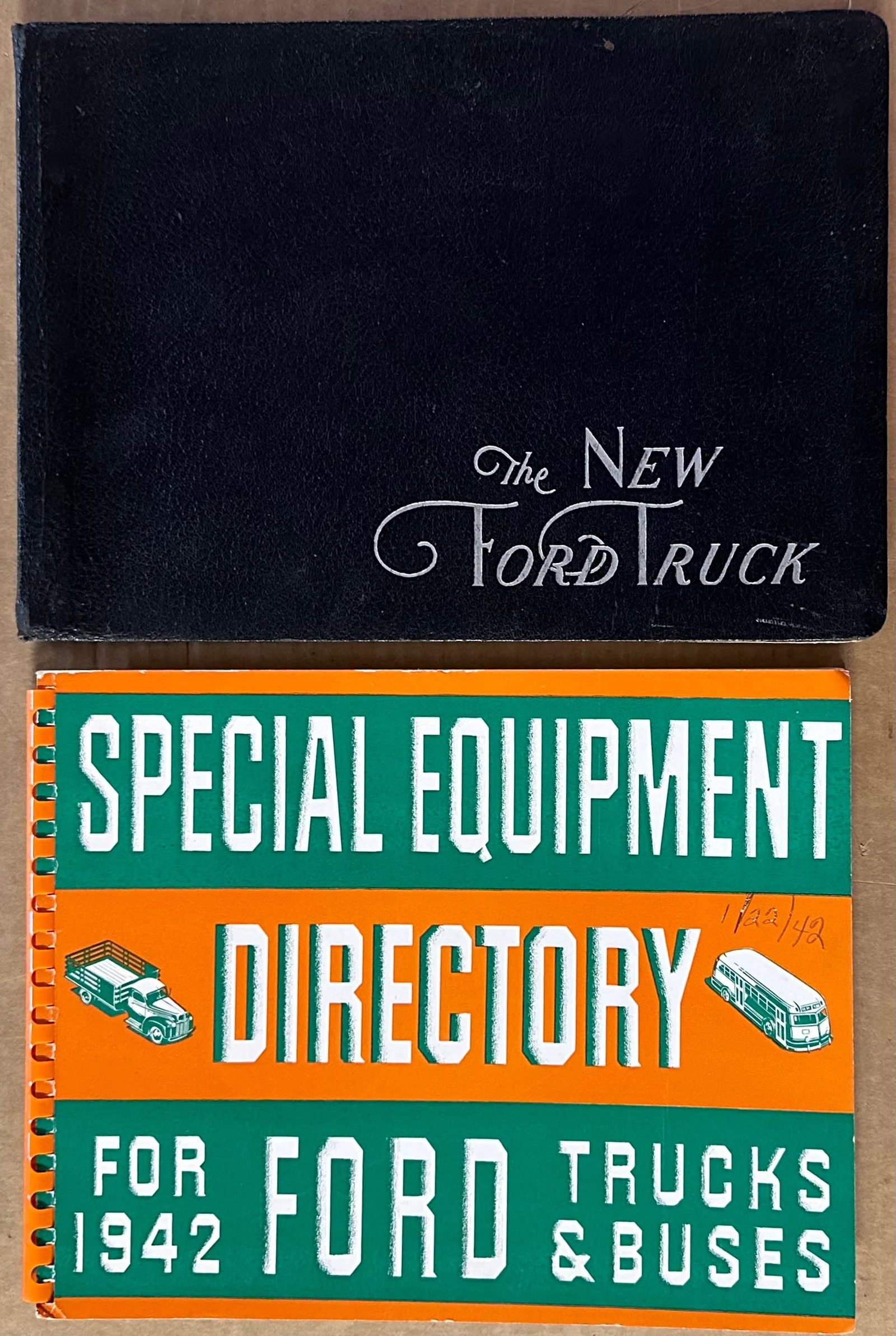 Two Ford truck dealer albums, 1933 The New Ford Truck, 120 pgs and 1942 Special Equipment, 104 pgs, (1 of 4)