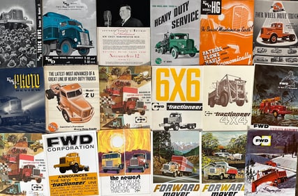 FWD truck items - 1930’s-1970’s, 24 brochures, 30 single sheets - International 13 brochures