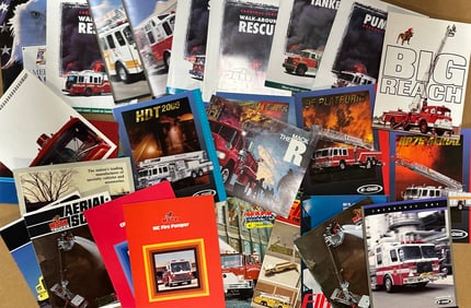1960’s - 1990’s fire engine items, 55 brochures, 20 single sheets and 15 1970’s Jeep