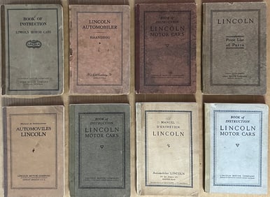 Eight 1920’s Lincoln Model L manuals - 1922, 1924 Danish, 1923, 1925 Parts, 1927 Spanish, 1928