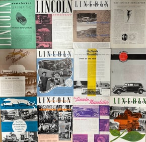 Twenty two copies of Lincoln Newsletters from 1932 - 1937 and a copy of 8/37 Lincoln Magazine, vg to