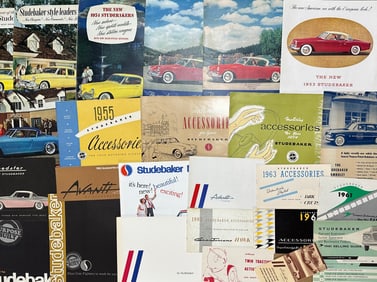 Seventy five Studebaker brochures from 1953 -1965 and thirteen Aero Willys brochures from 1952 -